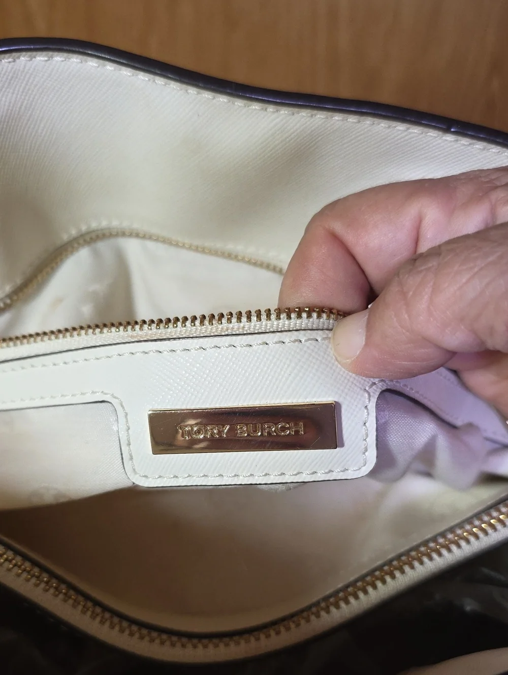 Tory Burch Cream Dome Satchel with Gold Logo